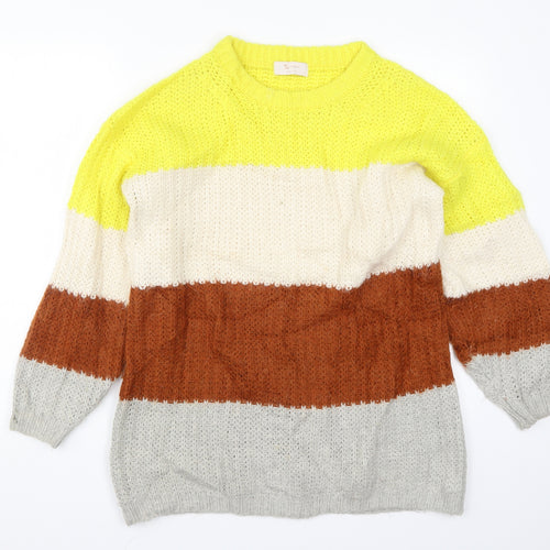 TU Womens Yellow Striped Knit Pullover Jumper Size 12  - Beige