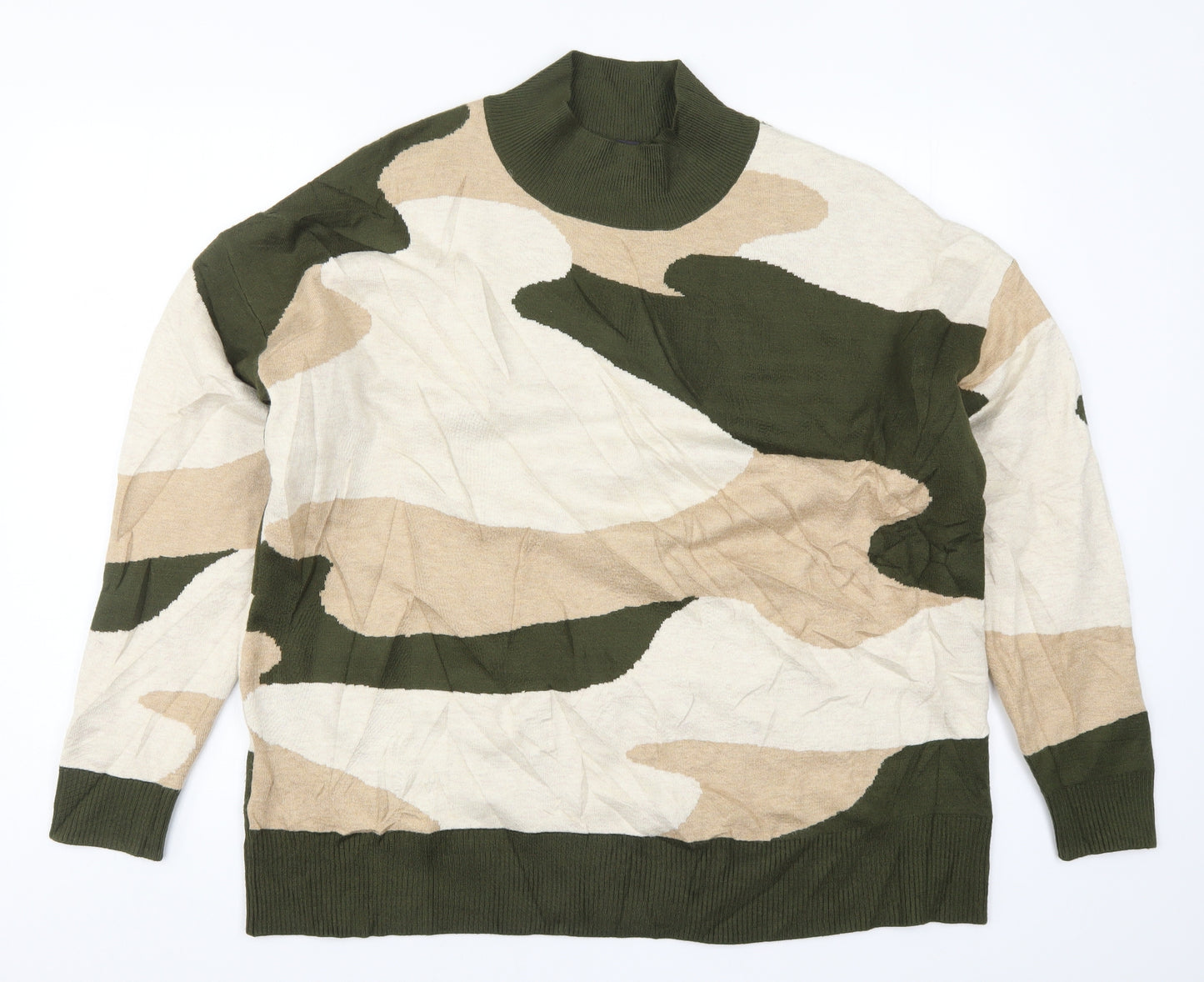 Marks and Spencer Womens Green Camouflage Knit Pullover Jumper Size L  - Beige