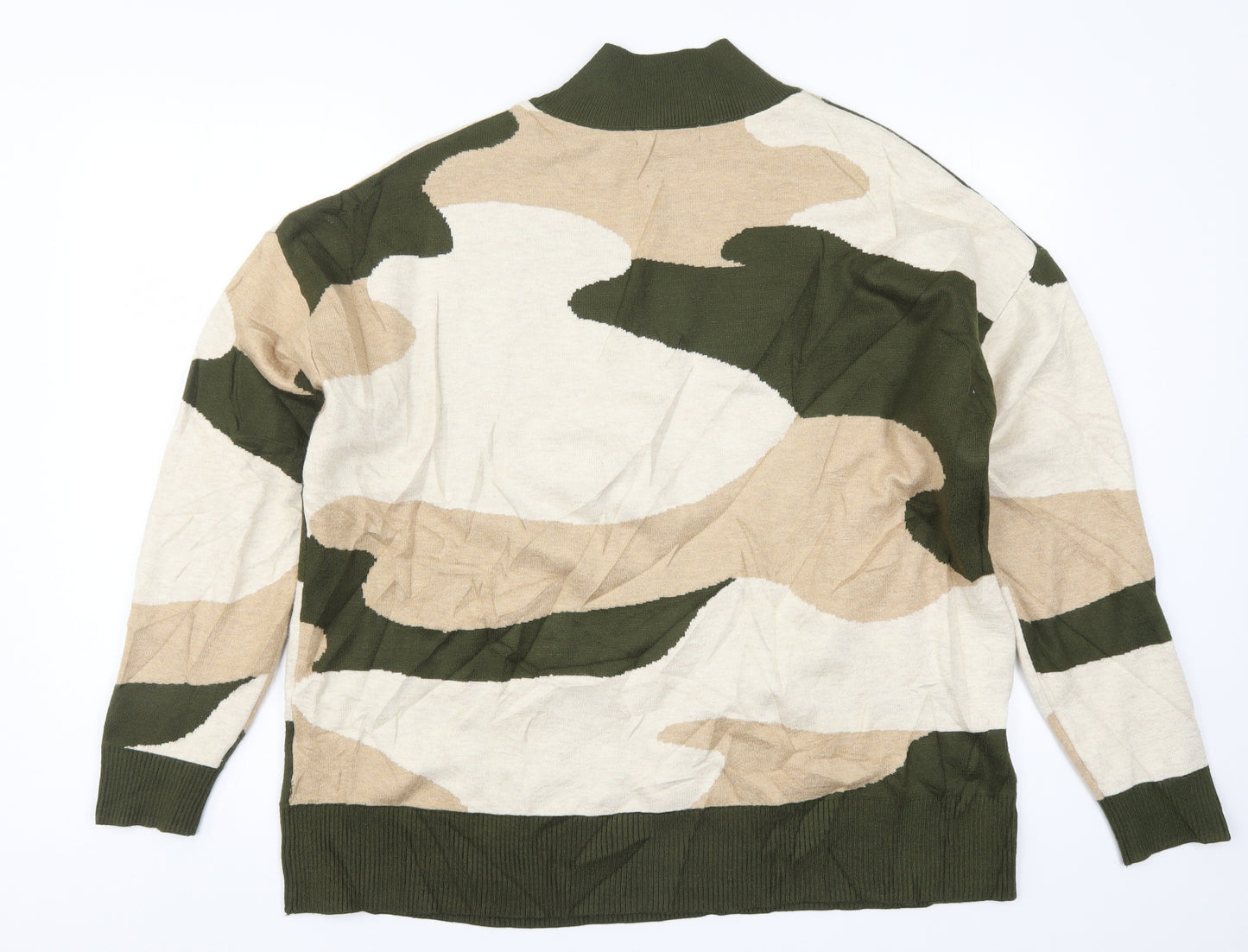 Marks and Spencer Womens Green Camouflage Knit Pullover Jumper Size L  - Beige