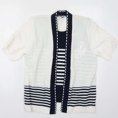 Hand to hand Womens White Striped Knit Cardigan Jumper Size S  - Blue Cardigan and Jumper all in one