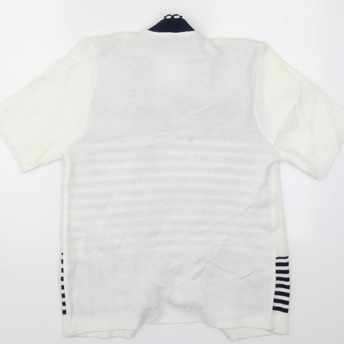 Hand to hand Womens White Striped Knit Cardigan Jumper Size S  - Blue Cardigan and Jumper all in one