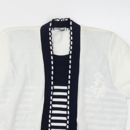 Hand to hand Womens White Striped Knit Cardigan Jumper Size S  - Blue Cardigan and Jumper all in one