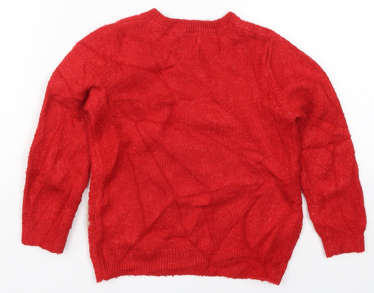 F&F Girls Red  Knit Pullover Jumper Size 3-4 Years  - Rudolph Christmas