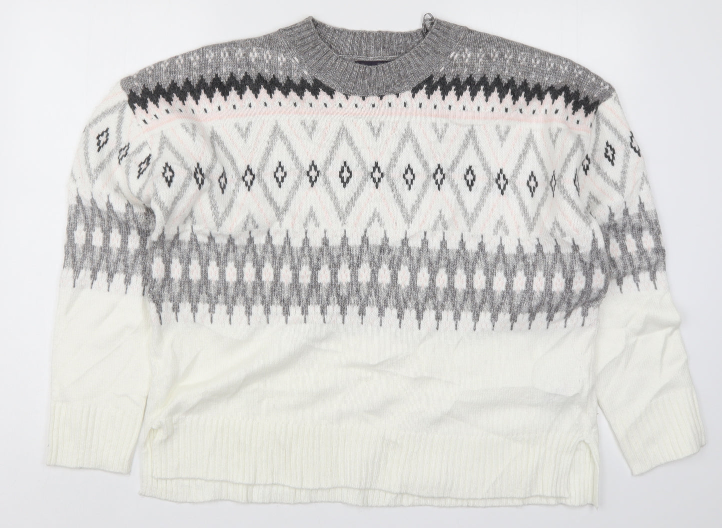 Marks and Spencer Womens White Fair Isle Knit Pullover Jumper Size L