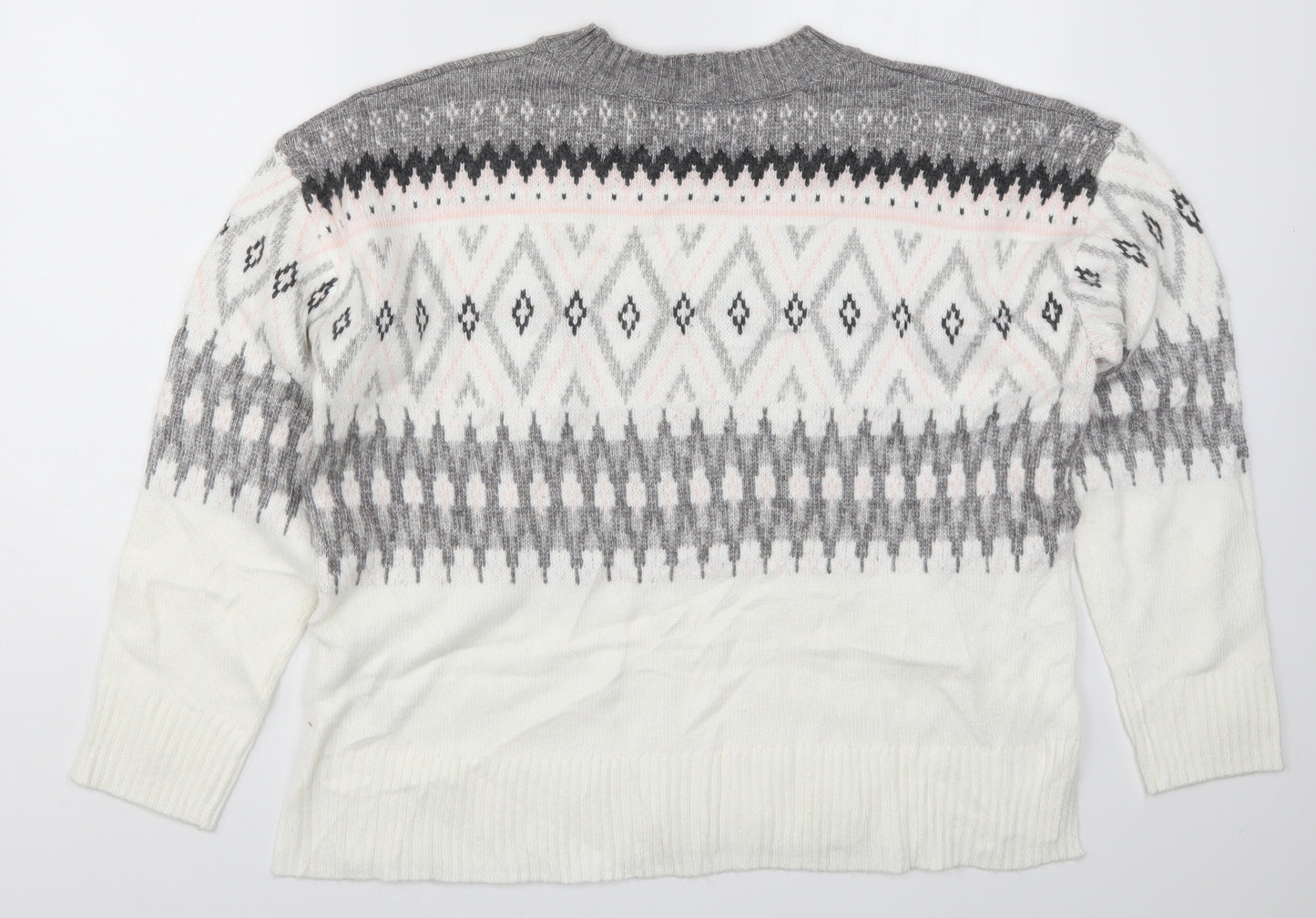 Marks and Spencer Womens White Fair Isle Knit Pullover Jumper Size L