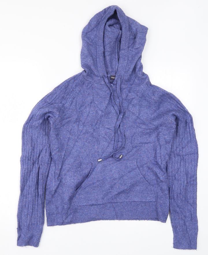 Marks and Spencer Womens Blue Knit Pullover Hoodie Size XS