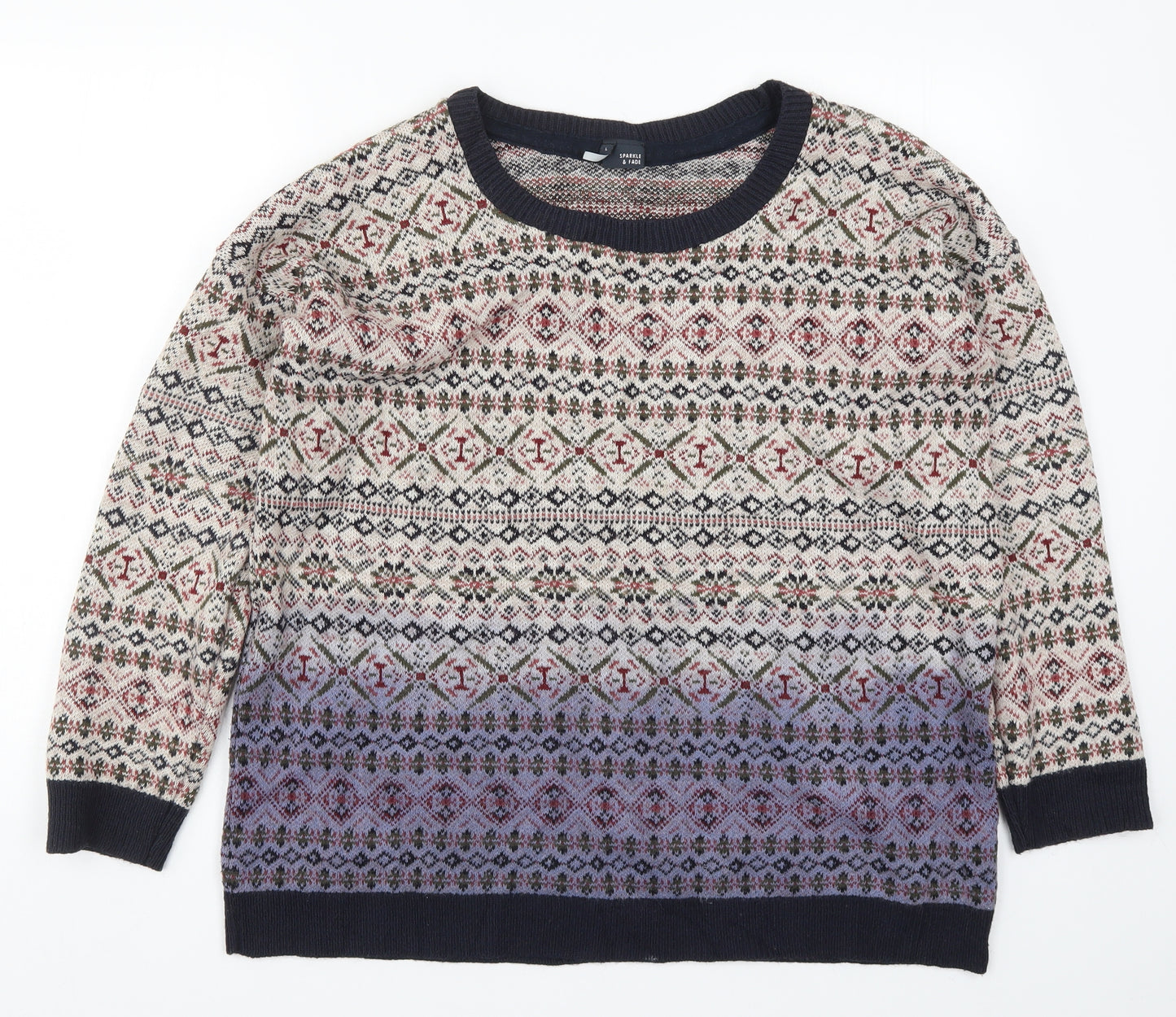 Sparkle & Fade Womens Purple Geometric Knit Pullover Jumper Size L  - Beige