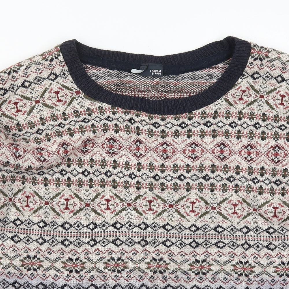 Sparkle & Fade Womens Purple Geometric Knit Pullover Jumper Size L  - Beige
