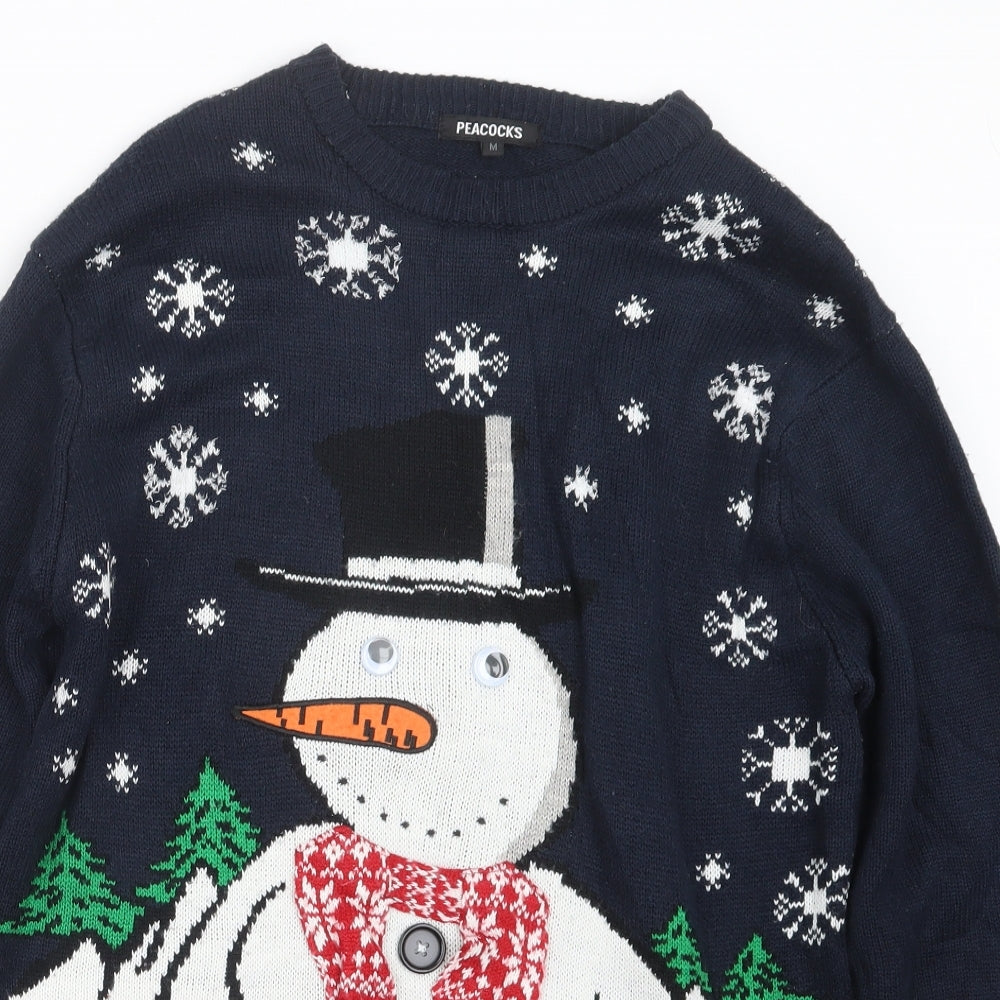 Peacocks Mens Blue  Knit Pullover Jumper Size M  - Christmas
