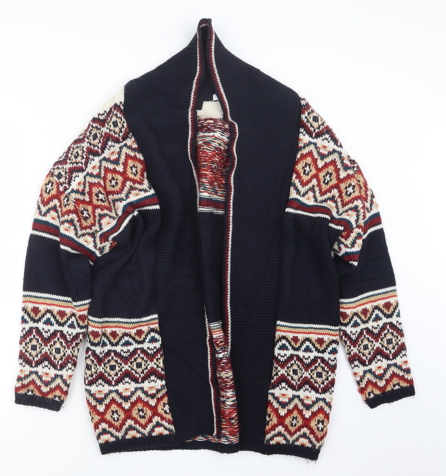 BDG Womens Blue Geometric Knit Cardigan Jumper Size S