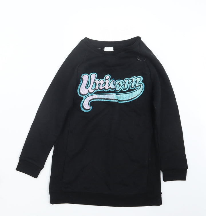 F&F Girls Black Pullover Jumper Size 8-9 Years