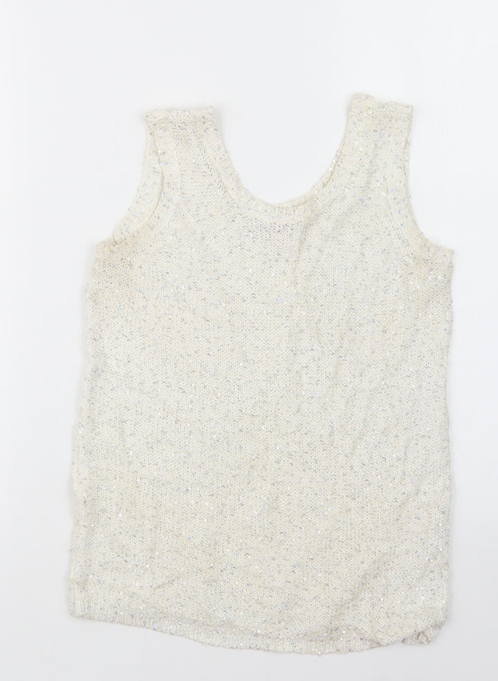 River Island Girls White Knit Pullover Jumper Size 9-10 Years