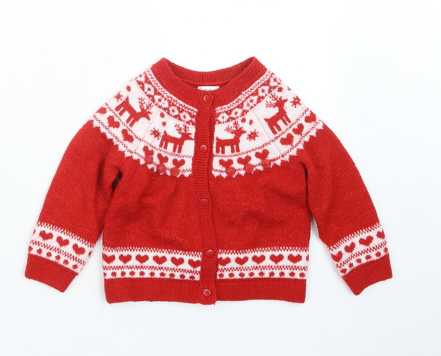 F&F Girls Red  Knit Cardigan Jumper Size 12-18 Months  - Christmas
