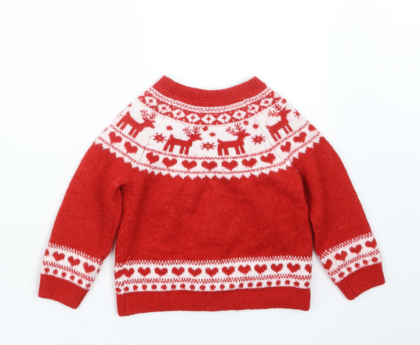 F&F Girls Red  Knit Cardigan Jumper Size 12-18 Months  - Christmas