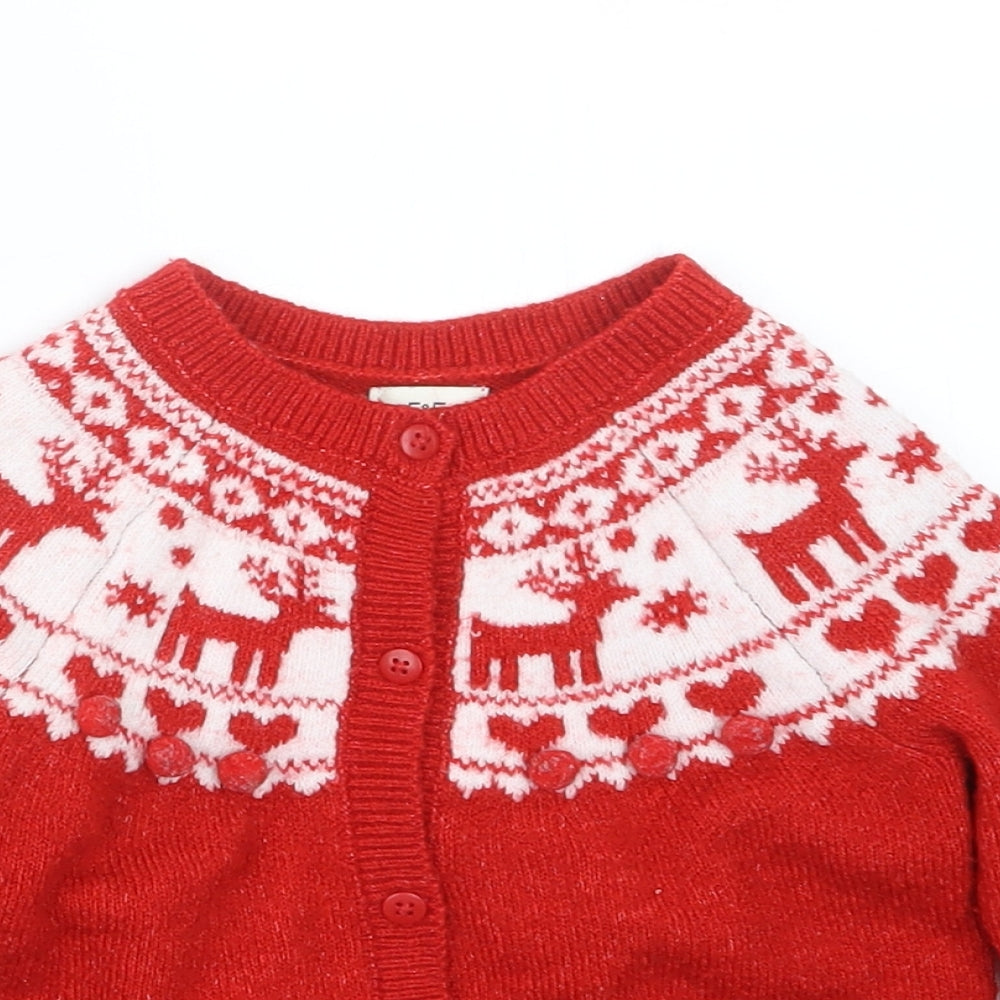 F&F Girls Red  Knit Cardigan Jumper Size 12-18 Months  - Christmas