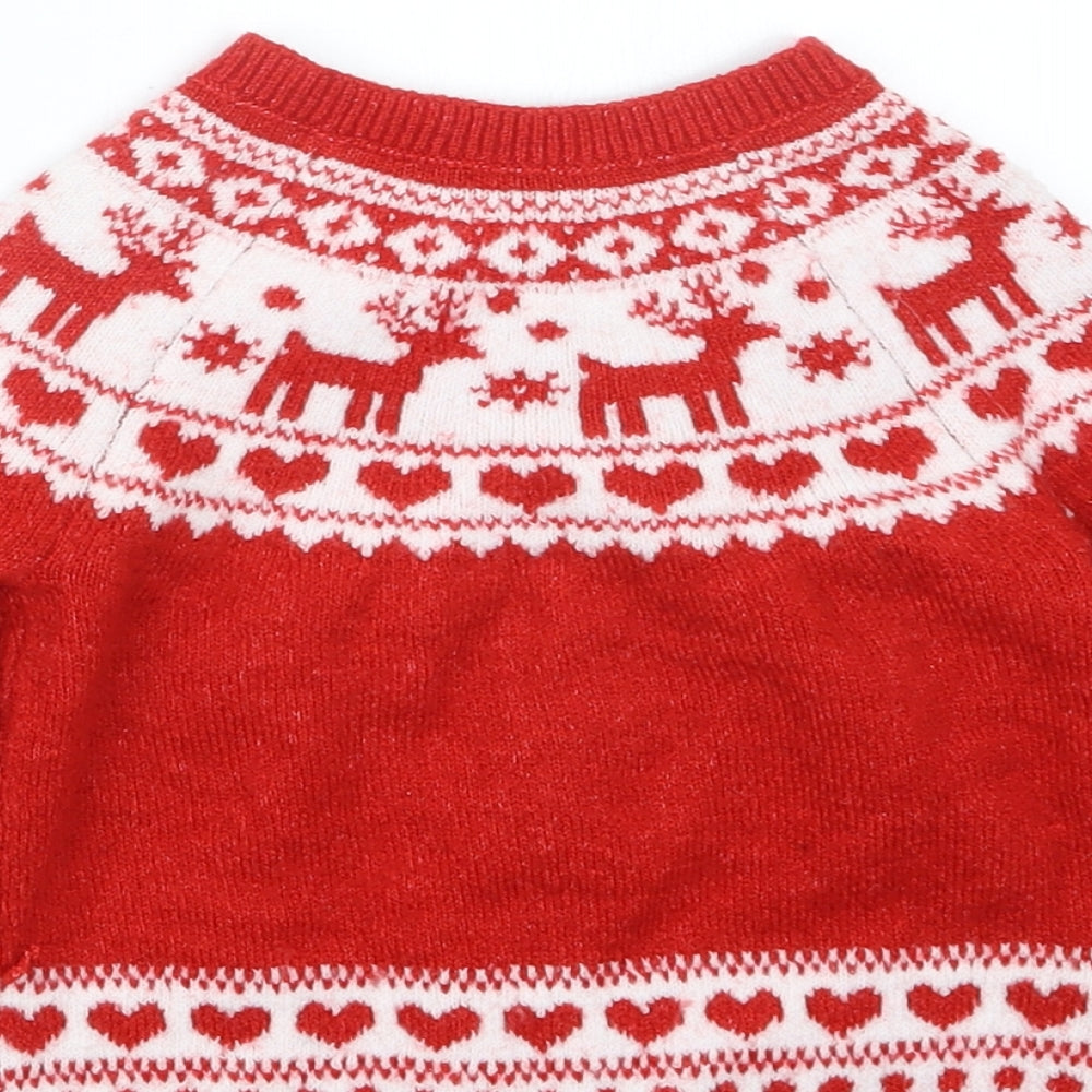 F&F Girls Red  Knit Cardigan Jumper Size 12-18 Months  - Christmas
