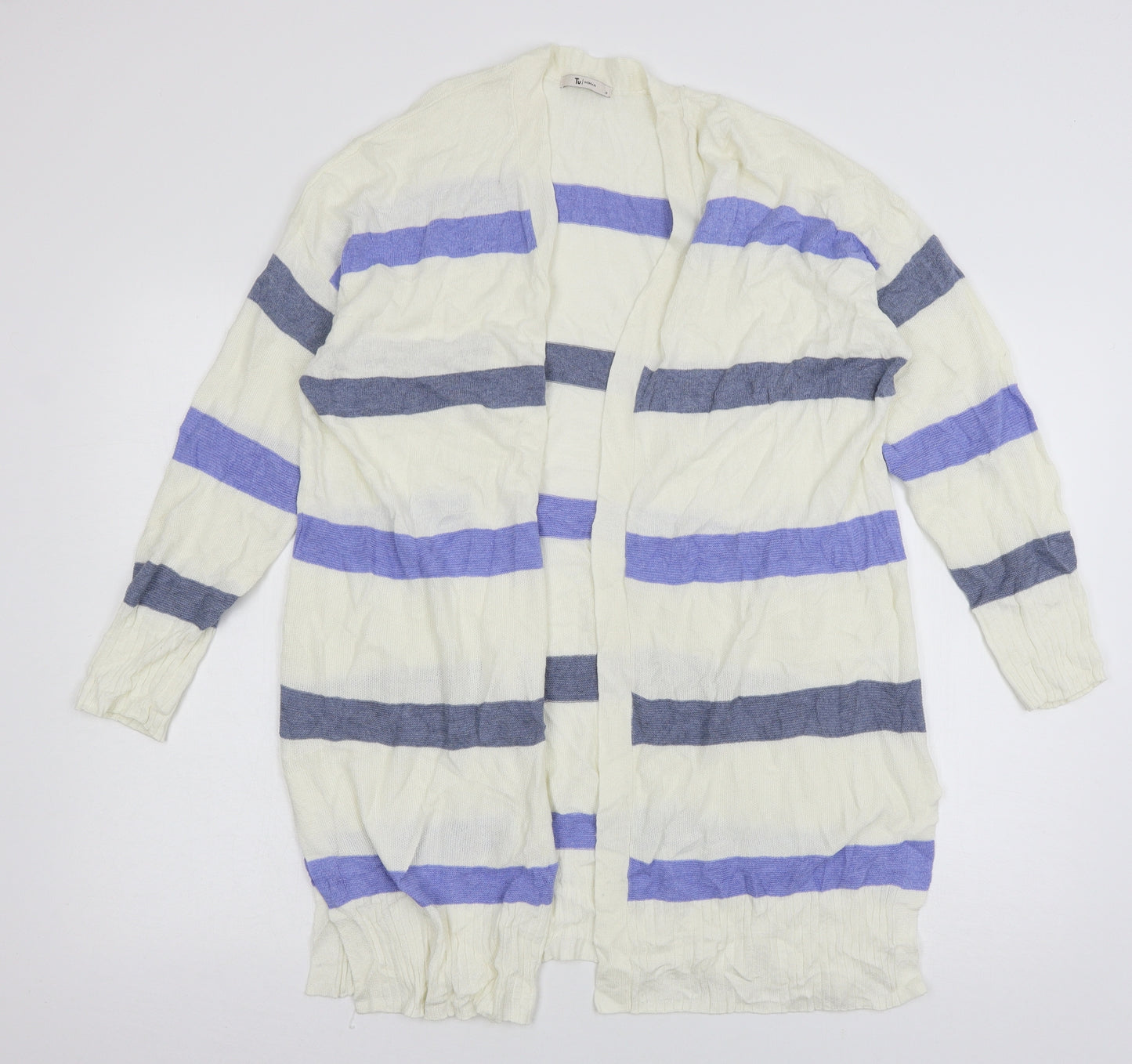 TU Womens White Striped Knit Cardigan Jumper Size 14