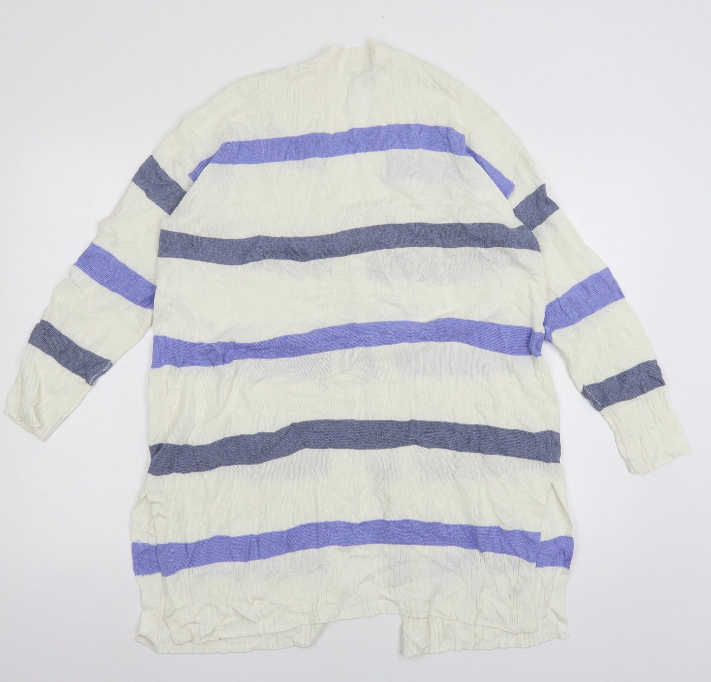 TU Womens White Striped Knit Cardigan Jumper Size 14