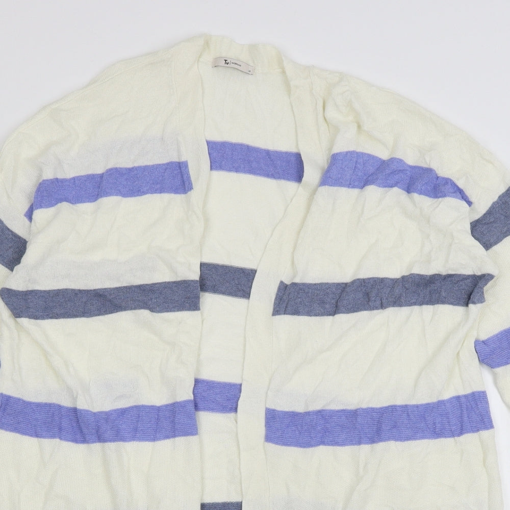 TU Womens White Striped Knit Cardigan Jumper Size 14