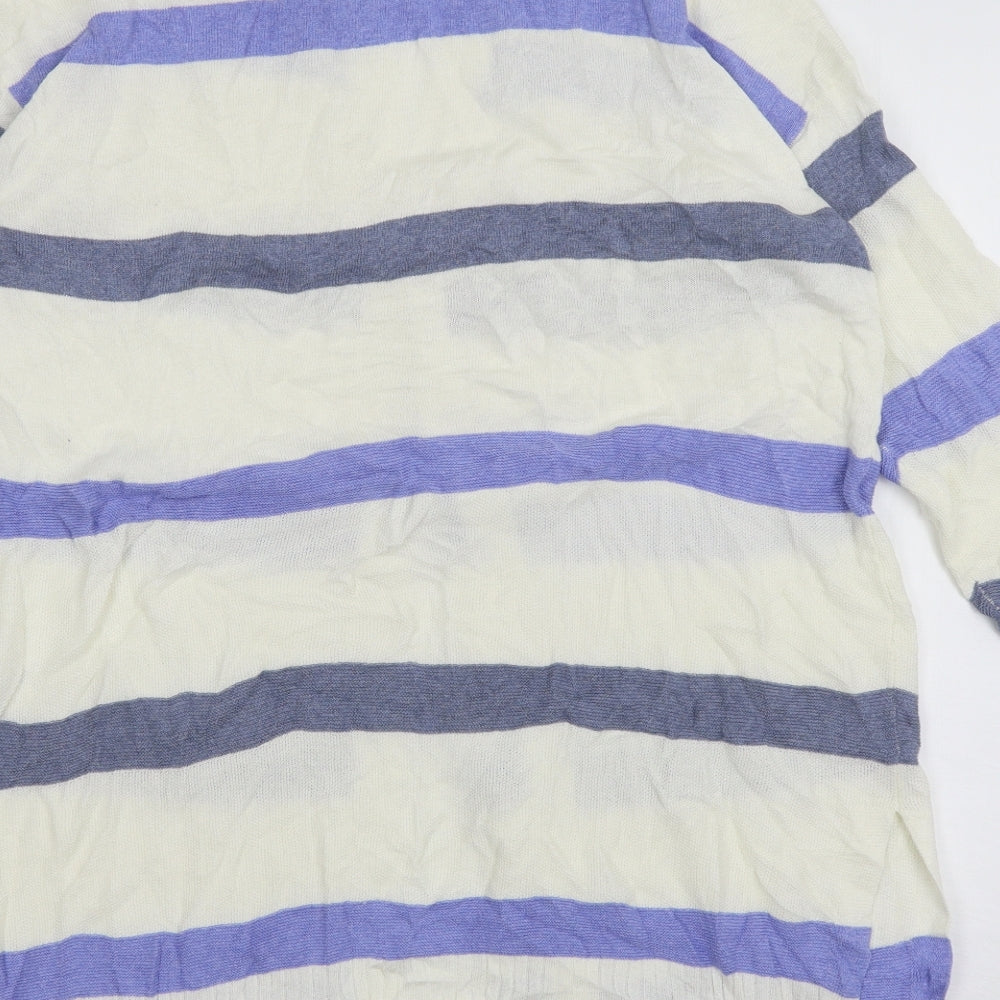 TU Womens White Striped Knit Cardigan Jumper Size 14