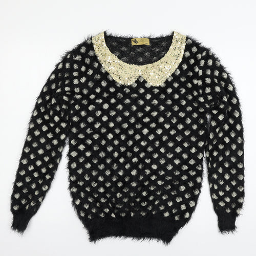 Katsuit Womens Black Geometric Knit Pullover Jumper Size M