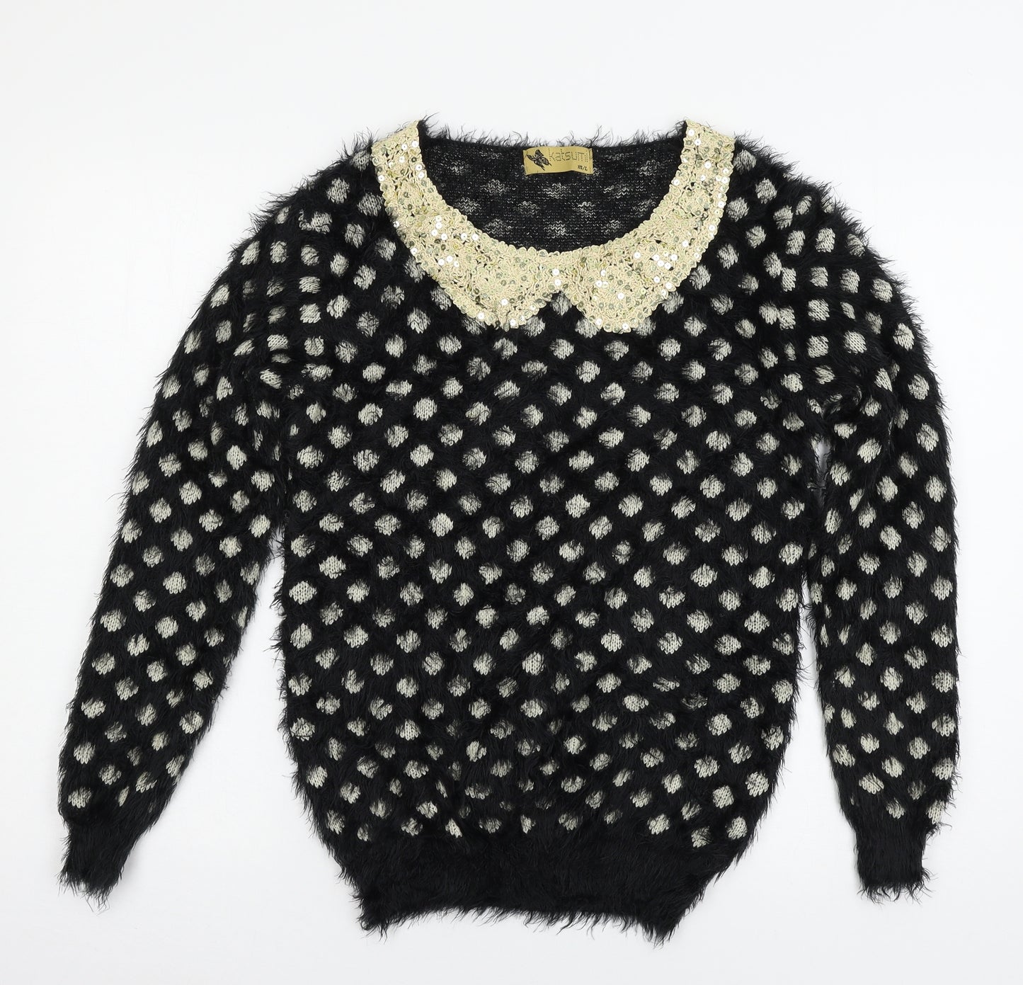 Katsuit Womens Black Geometric Knit Pullover Jumper Size M