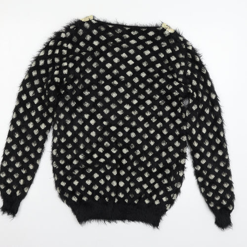 Katsuit Womens Black Geometric Knit Pullover Jumper Size M