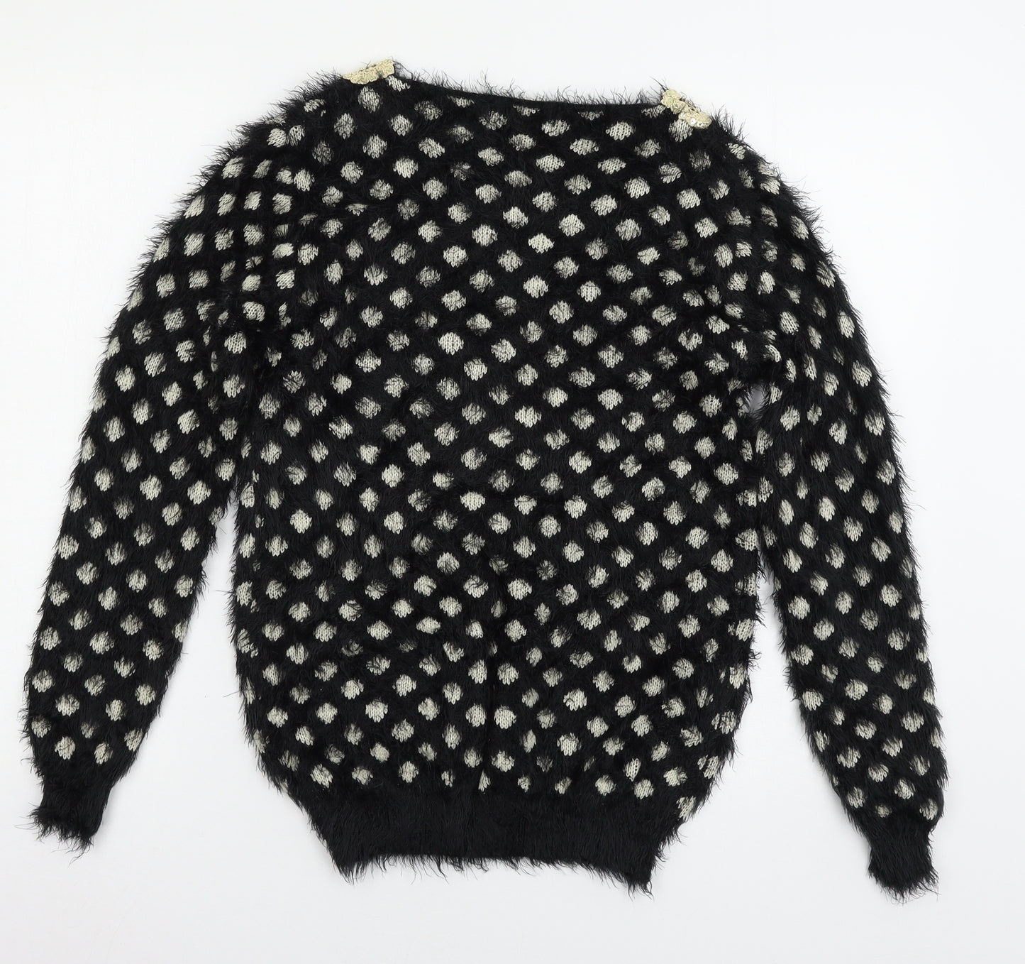 Katsuit Womens Black Geometric Knit Pullover Jumper Size M