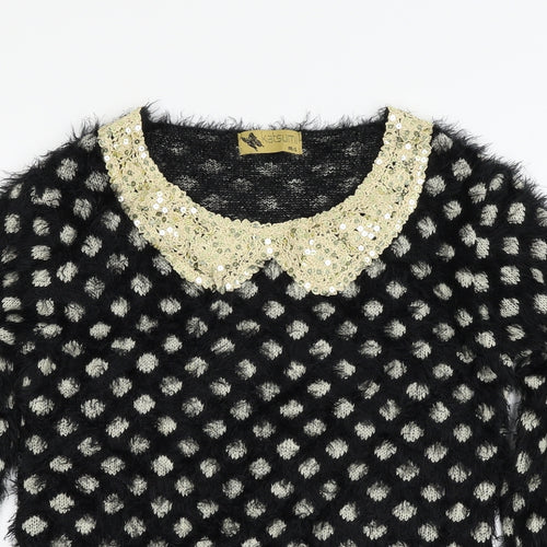 Katsuit Womens Black Geometric Knit Pullover Jumper Size M
