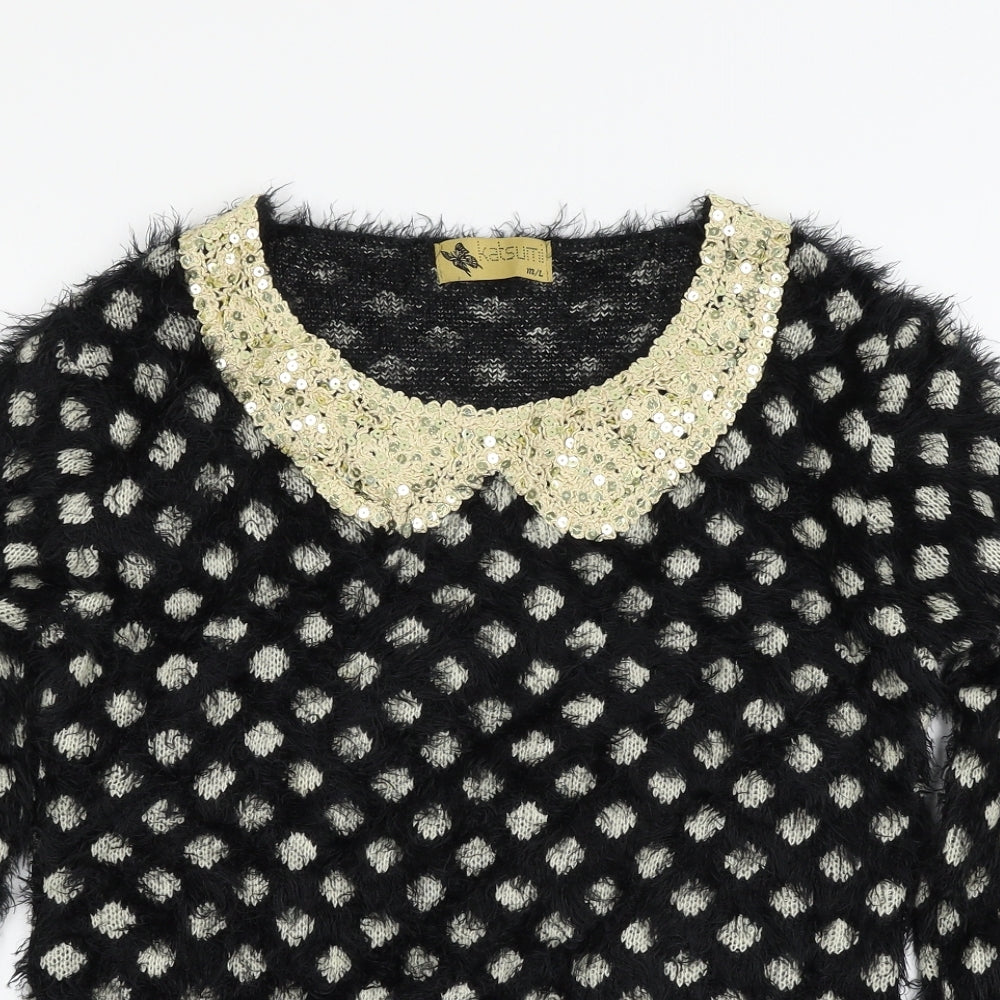 Katsuit Womens Black Geometric Knit Pullover Jumper Size M