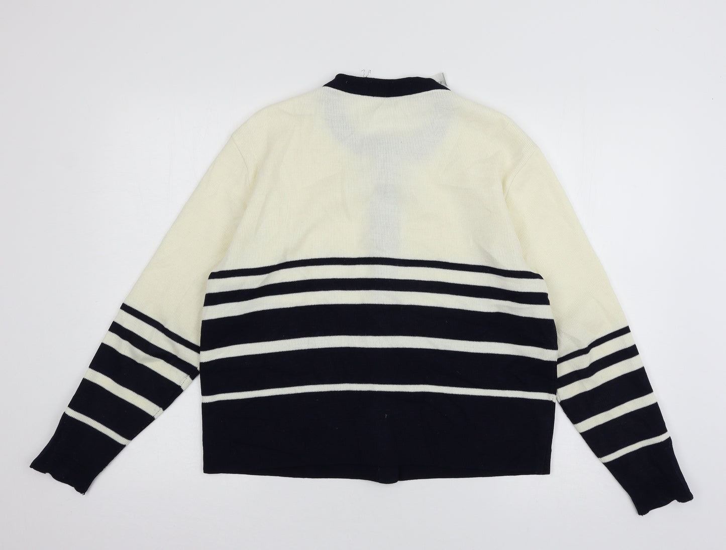 Marks and Spencer Womens Ivory Striped Knit Cardigan Jumper Size 14