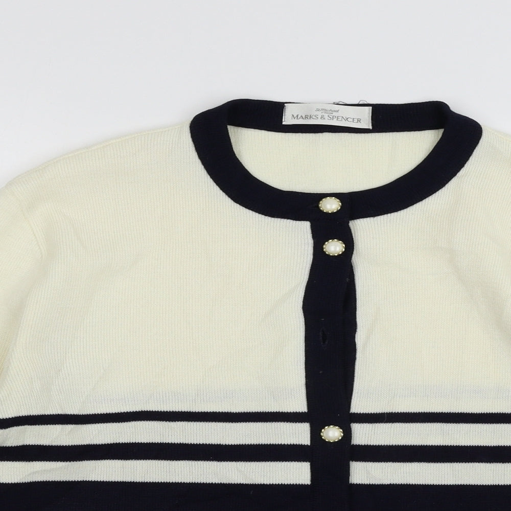 Marks and Spencer Womens Ivory Striped Knit Cardigan Jumper Size 14