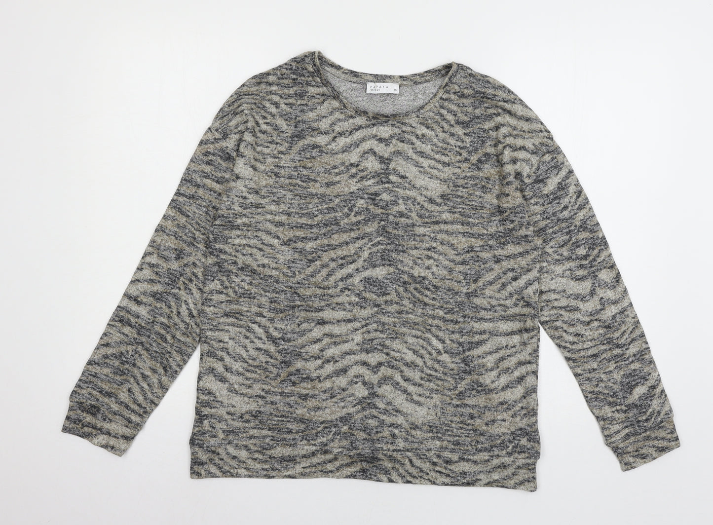 Papaya Womens Brown Animal Print Knit Pullover Jumper Size 10