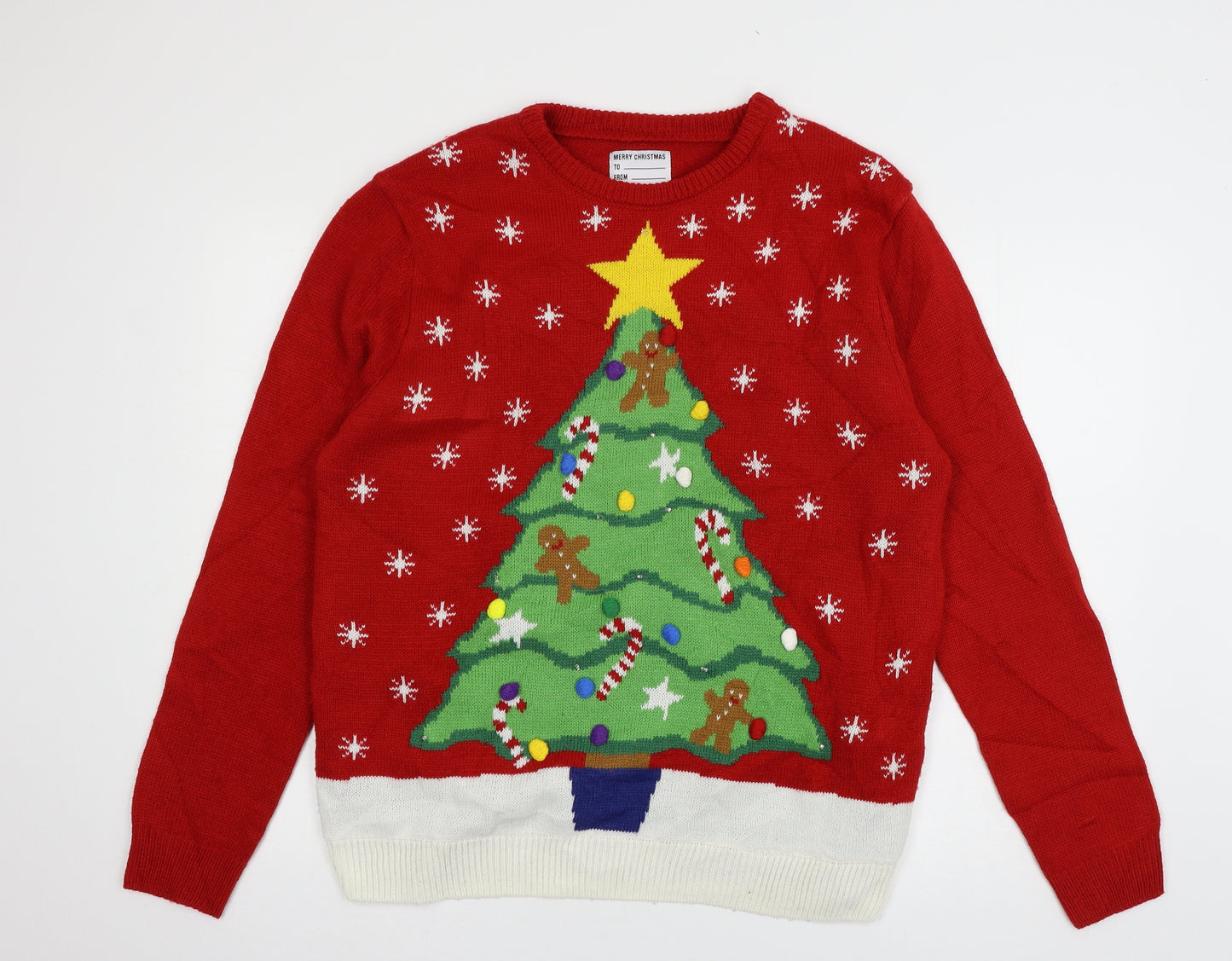 Cedar Wood State Mens Red Geometric Knit Pullover Jumper Size L  - Christmas Tree