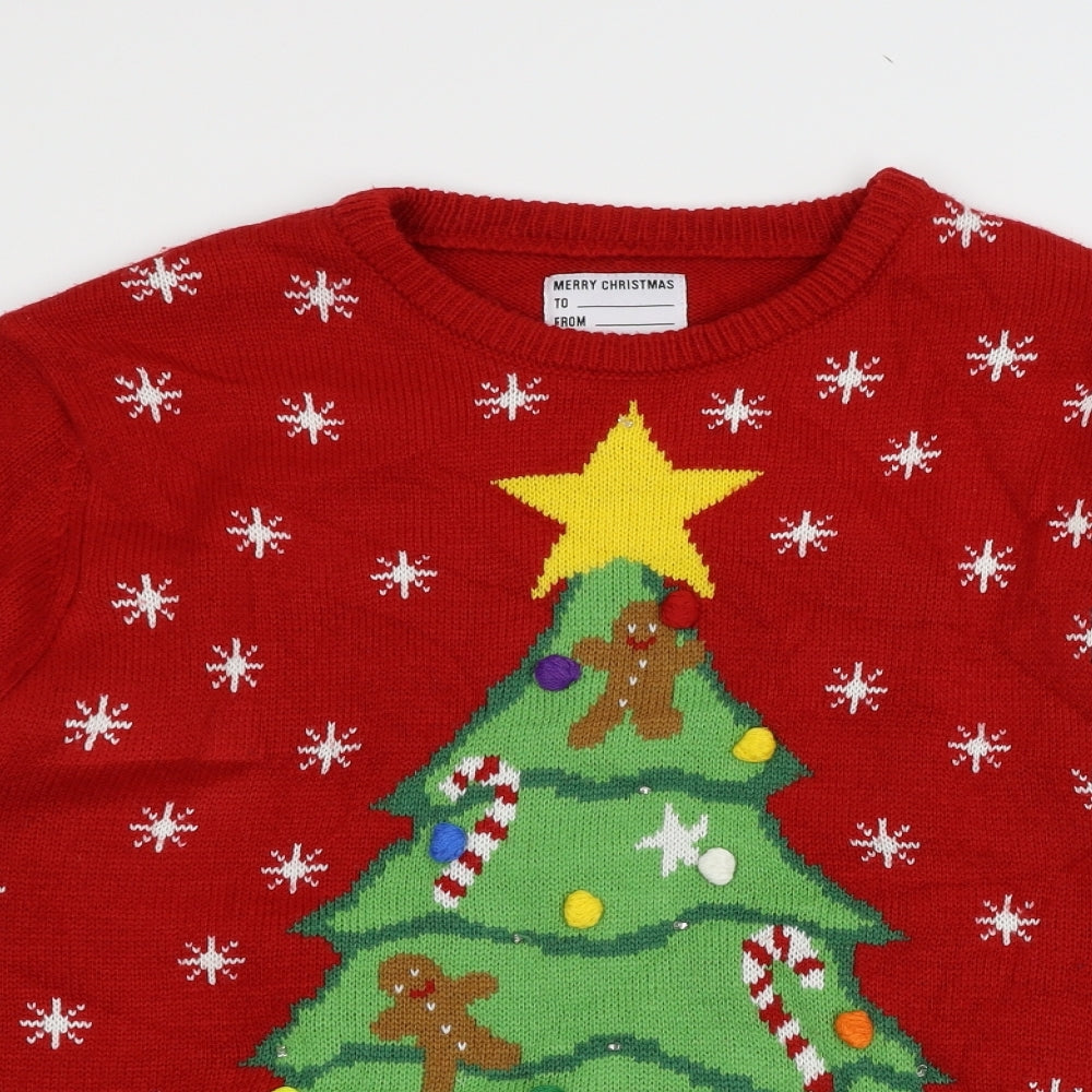 Cedar Wood State Mens Red Geometric Knit Pullover Jumper Size L  - Christmas Tree
