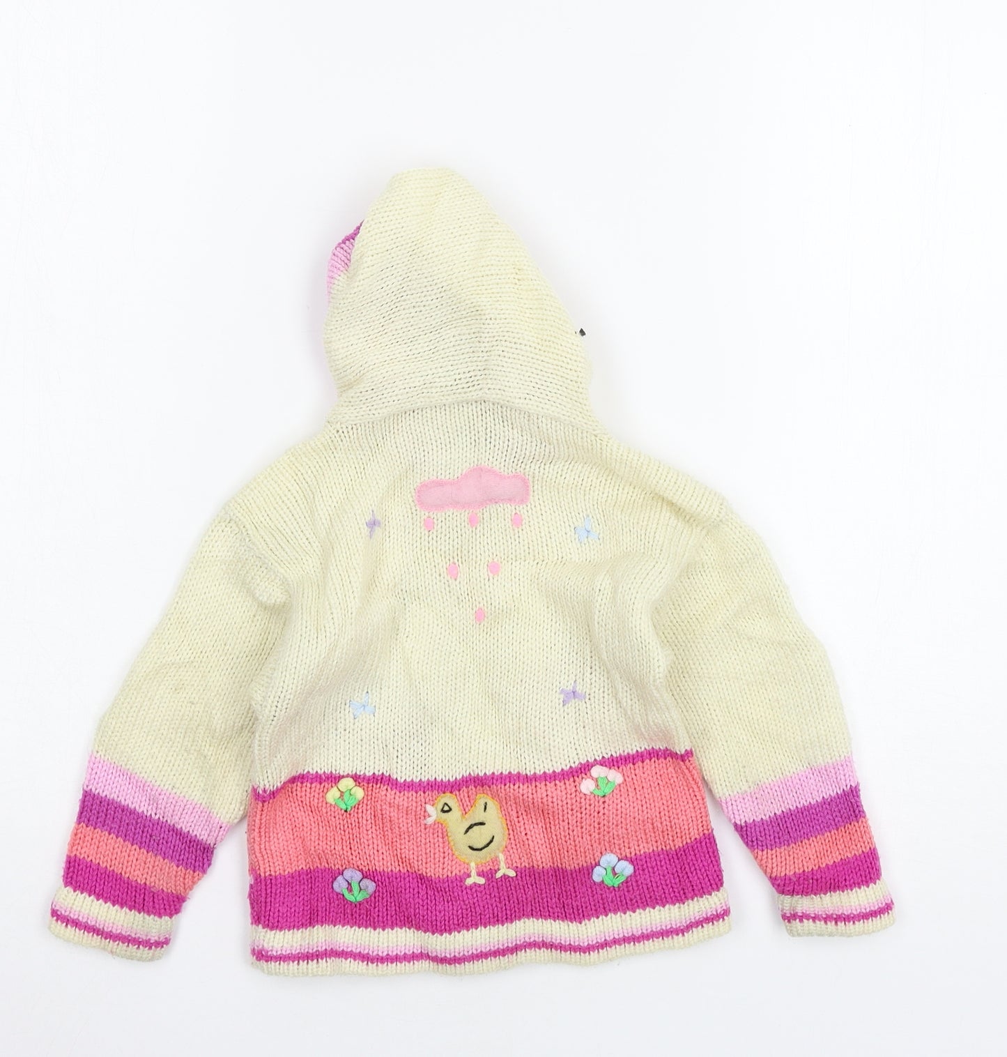 Pride of Peru Girls Beige Geometric Knit Full Zip Hoodie Size 2 Years