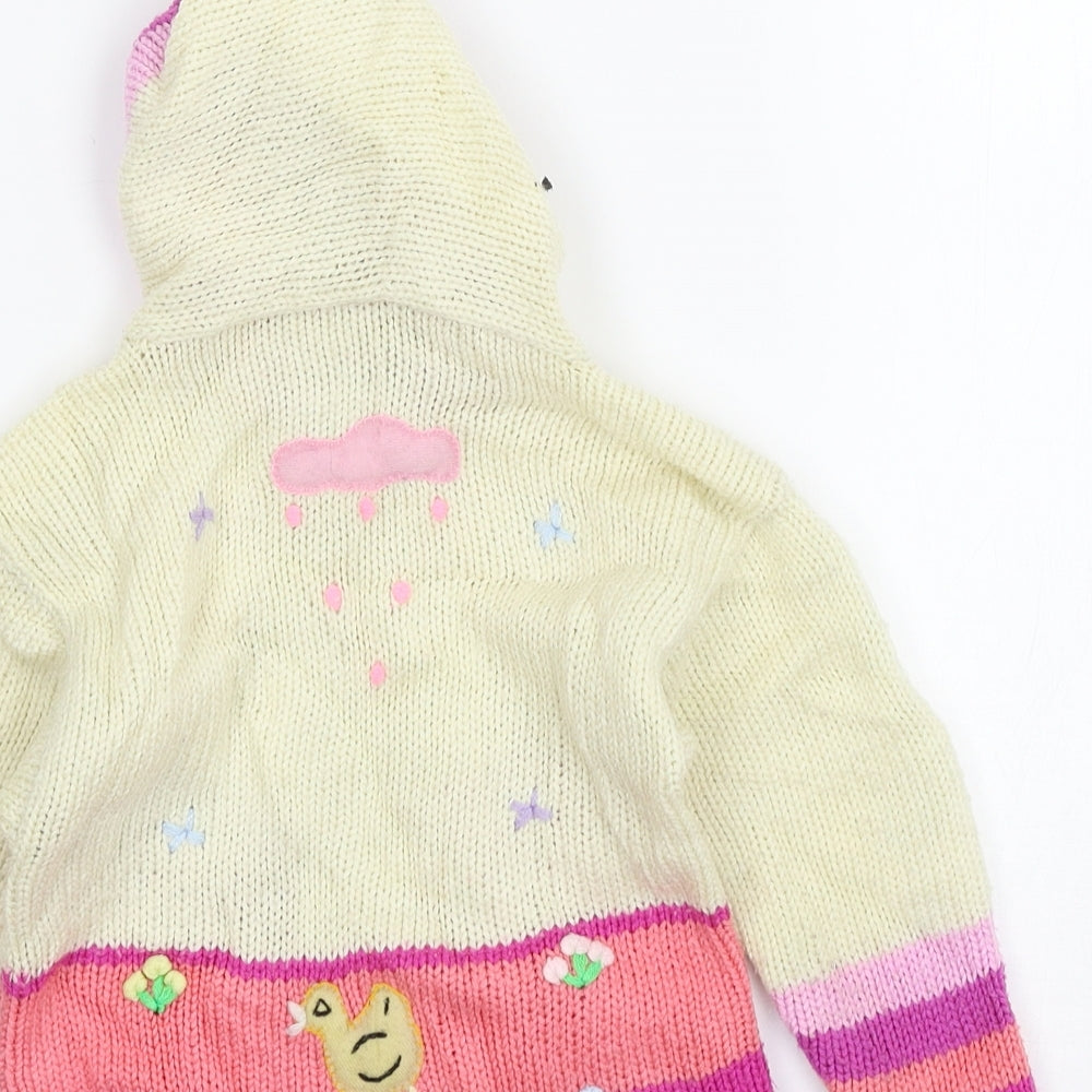 Pride of Peru Girls Beige Geometric Knit Full Zip Hoodie Size 2 Years