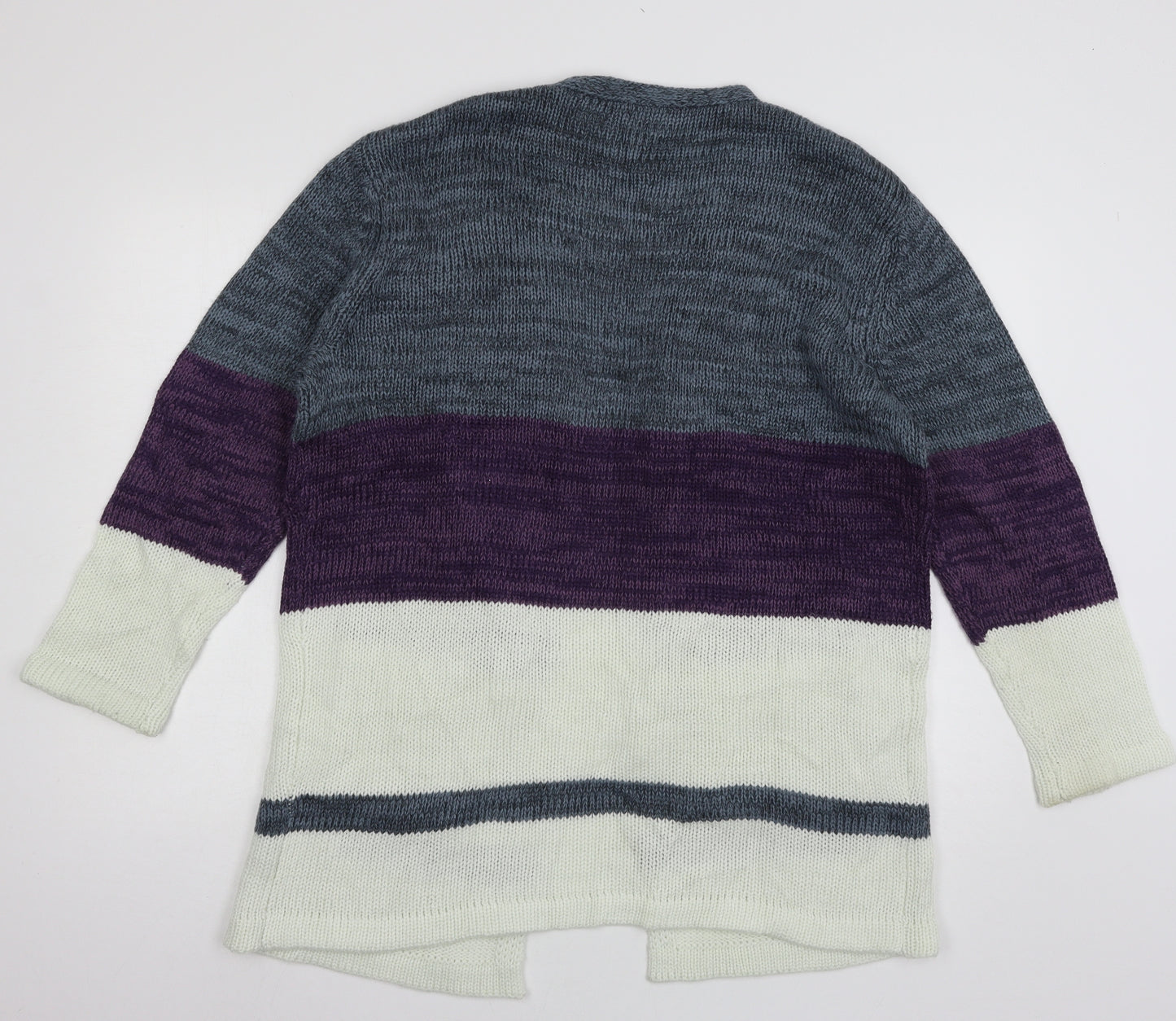 Be You Womens White Striped Knit Cardigan Jumper Size 8