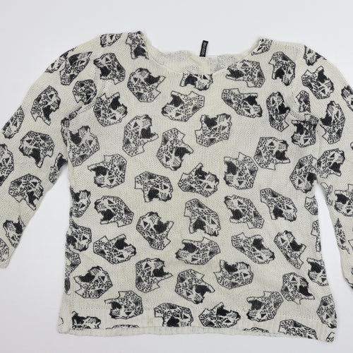 Divided by H&M Womens Ivory Geometric Knit Pullover Jumper Size L  - Cheetah print