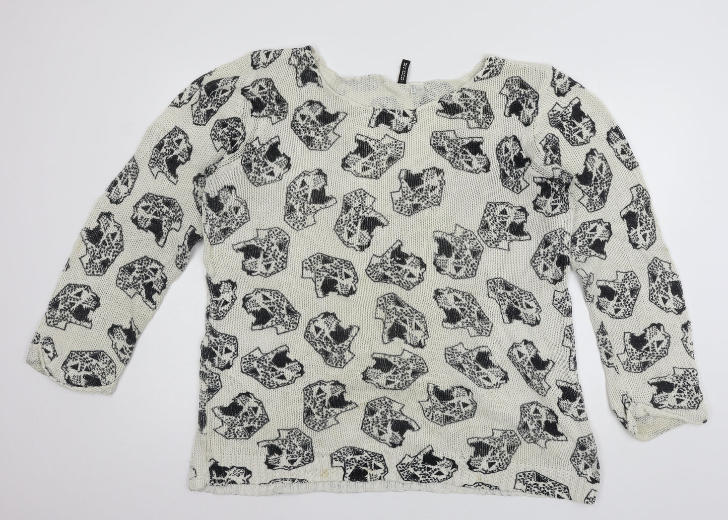 Divided by H&M Womens Ivory Geometric Knit Pullover Jumper Size L  - Cheetah print