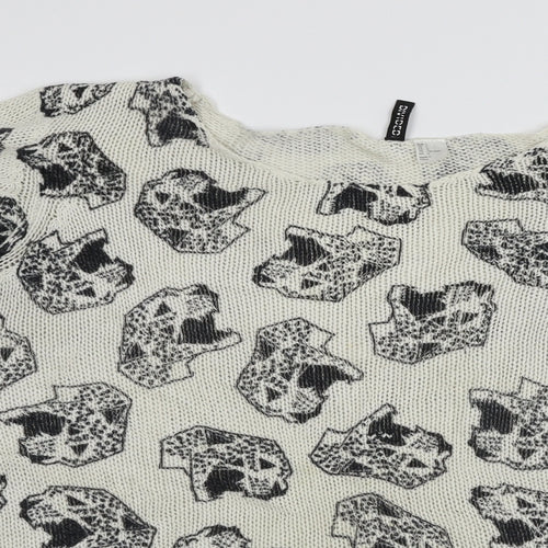 Divided by H&M Womens Ivory Geometric Knit Pullover Jumper Size L  - Cheetah print
