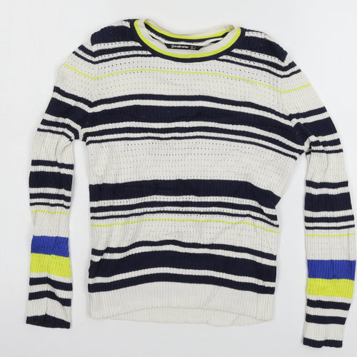 Stradivarius Womens White Striped Knit Pullover Jumper Size S