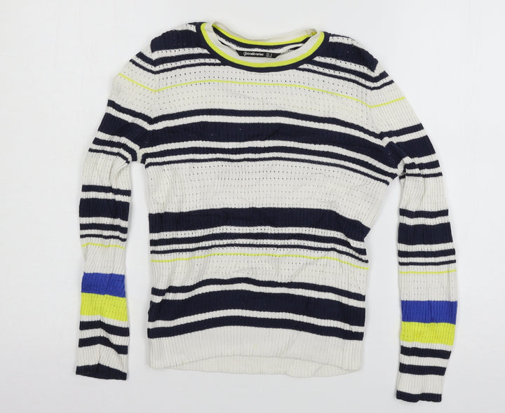 Stradivarius Womens White Striped Knit Pullover Jumper Size S
