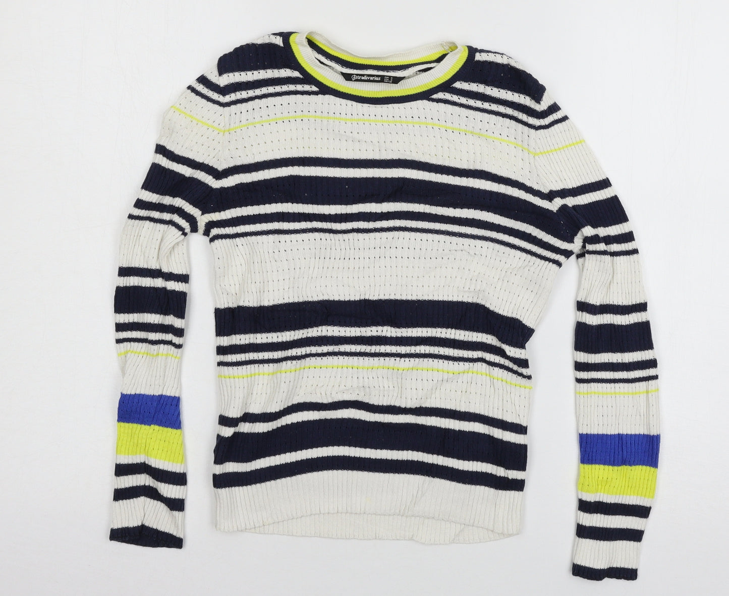Stradivarius Womens White Striped Knit Pullover Jumper Size S