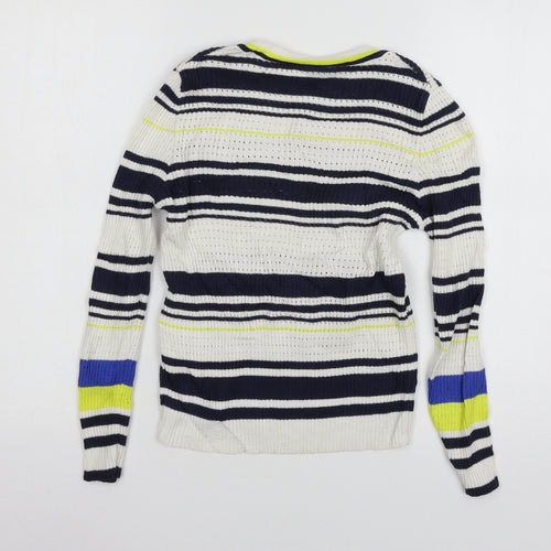 Stradivarius Womens White Striped Knit Pullover Jumper Size S
