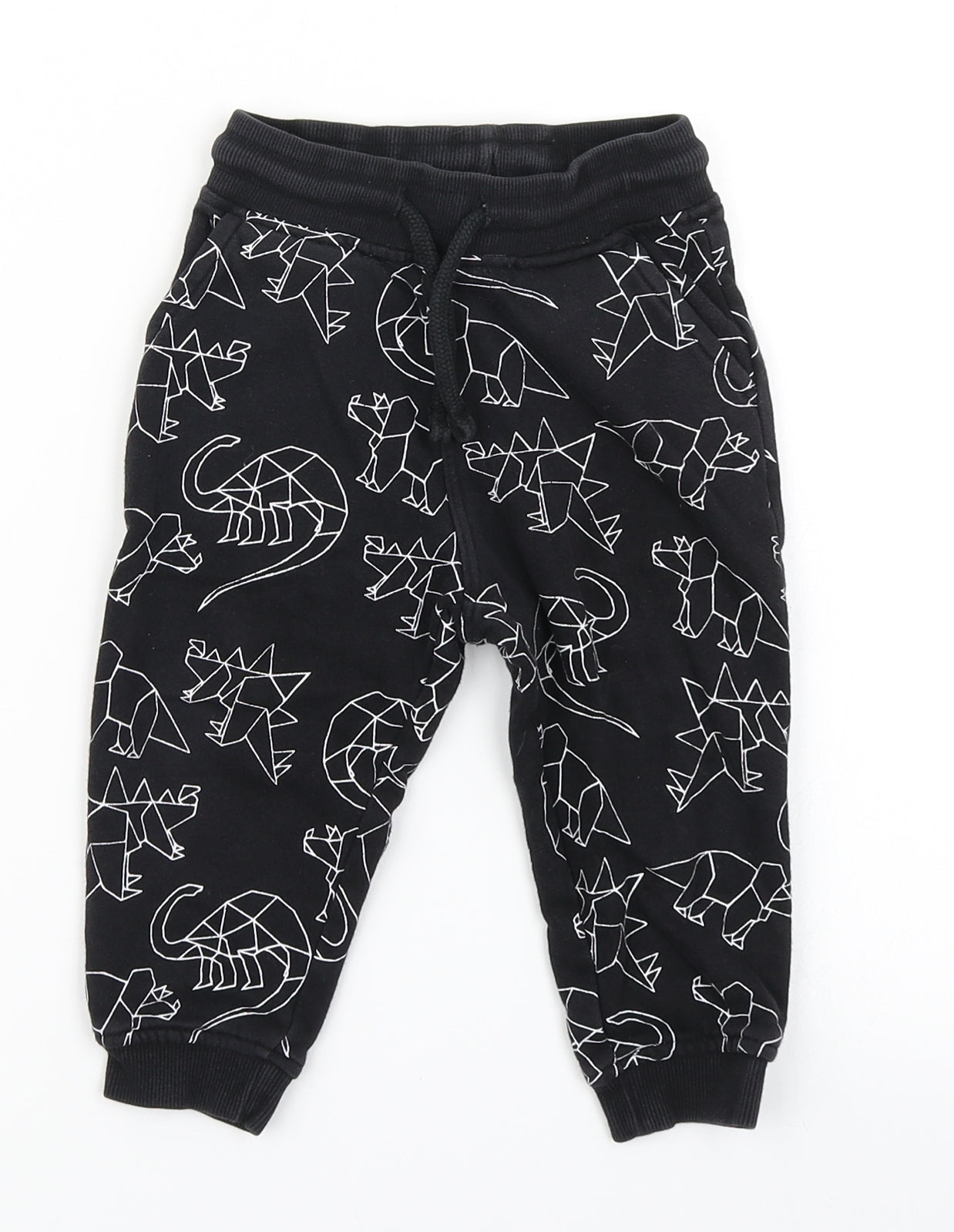 Matalan Boys Black Geometric  Jogger Trousers Size 12-18 Months  - Dinosaur print