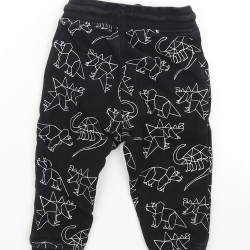 Matalan Boys Black Geometric  Jogger Trousers Size 12-18 Months  - Dinosaur print