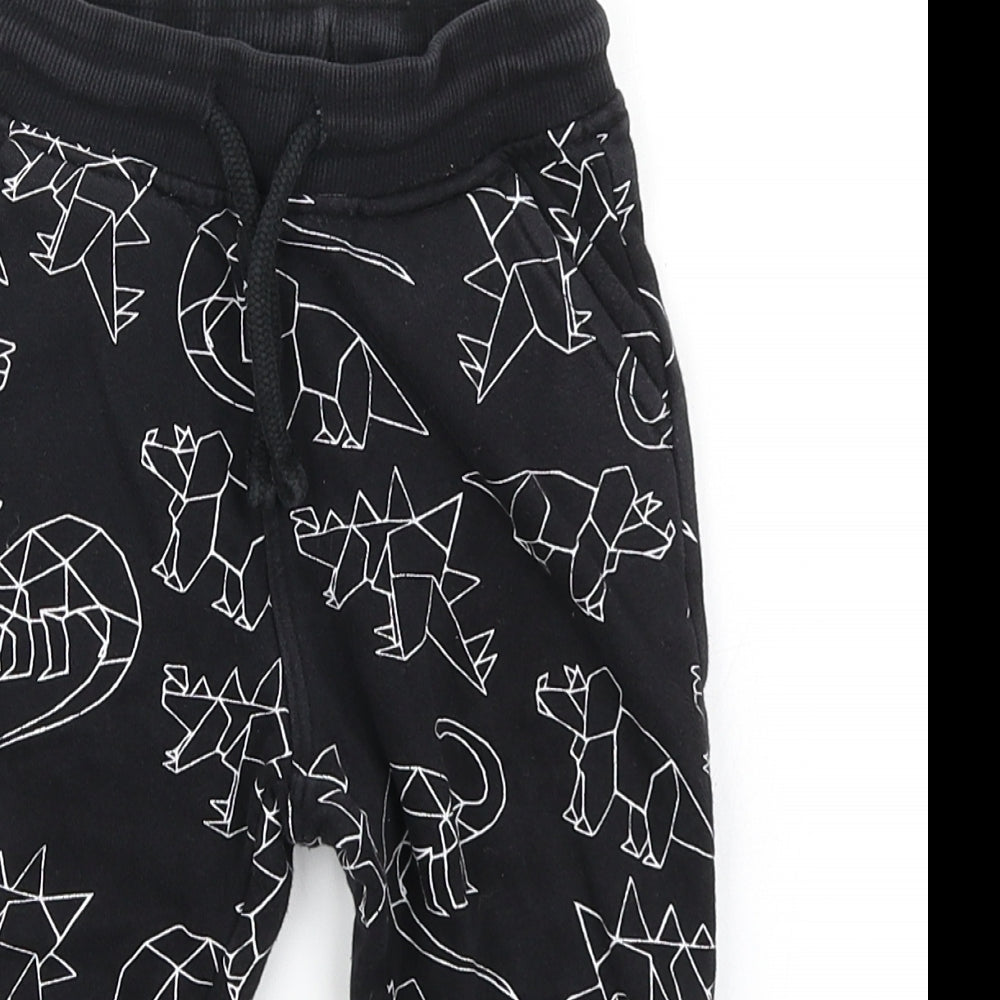Matalan Boys Black Geometric  Jogger Trousers Size 12-18 Months  - Dinosaur print