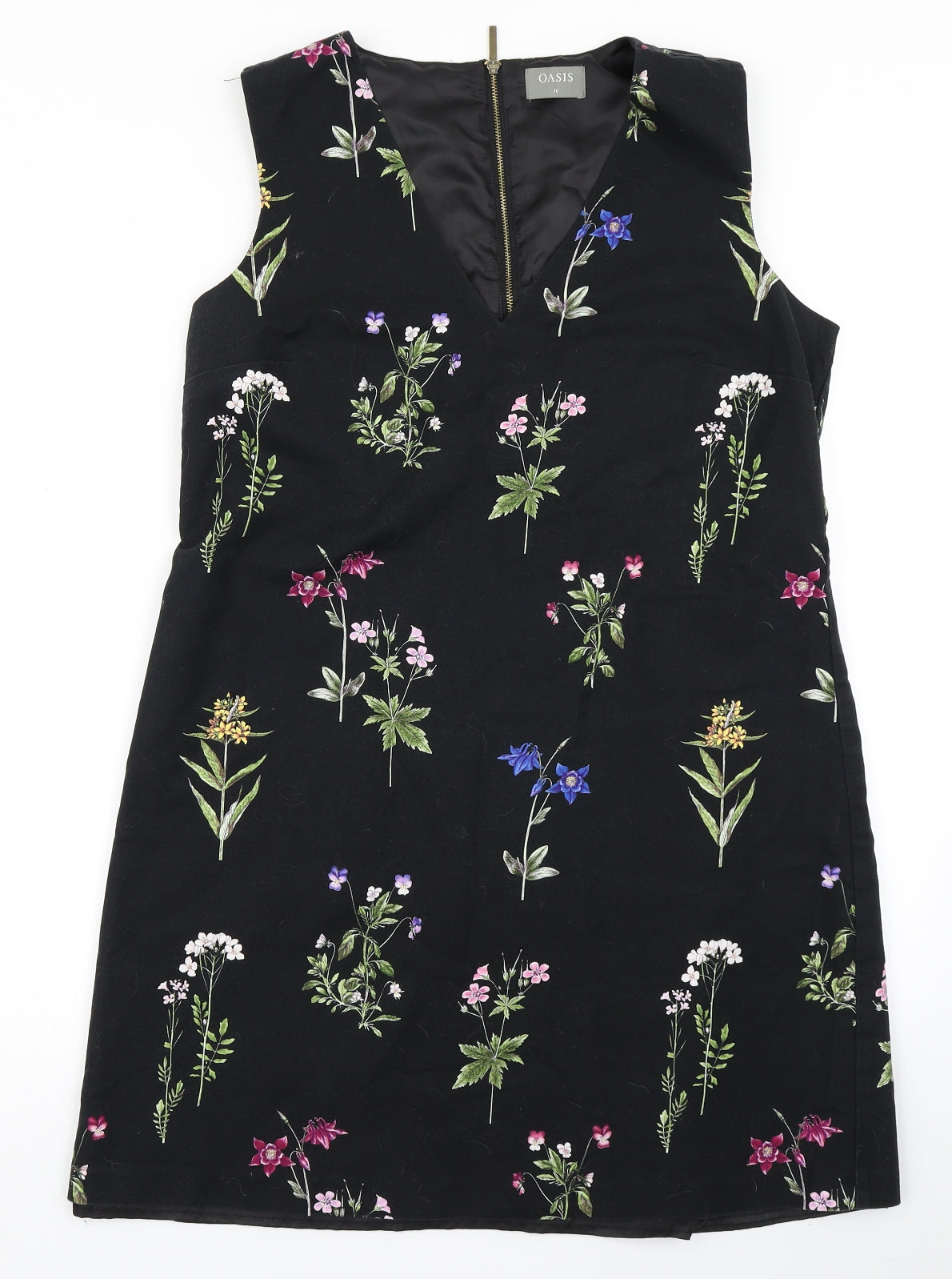 Oasis Womens Black Floral  A-Line  Size 16