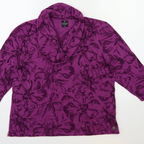 tigi Womens Purple Floral Knit Pullover Jumper Size 14